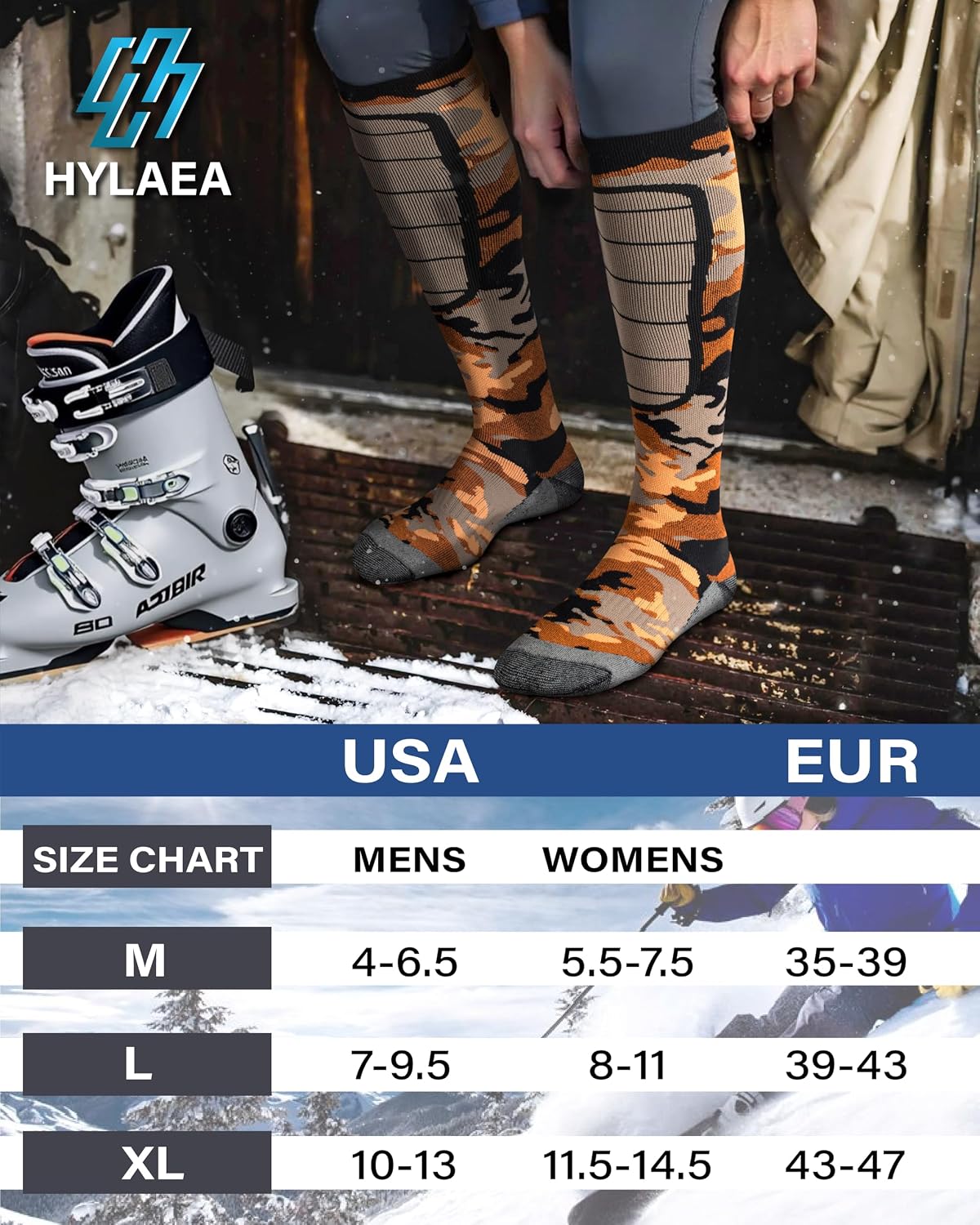 Hylaea Unisex Knee High Merino Wool Ski Snowboard Socks, Cushioning & Warm