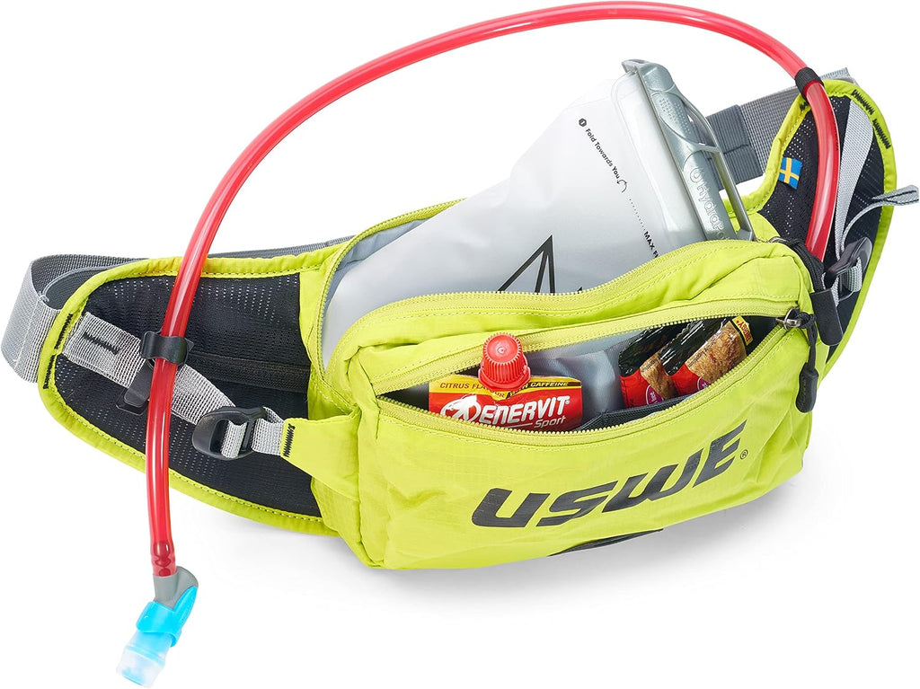 USWE Zulo Hydration Hip Pack - with Organizer and Side Pockets, Bounce Free Hip Belt (2L, Yellow)
