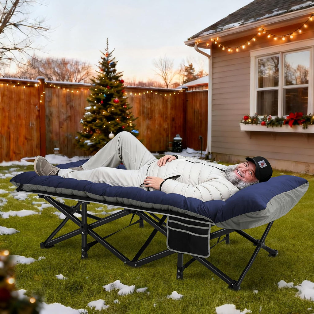 HABUTWAY Camping Cot with Mattress, 32" Extra Wide Camping Cots for Adults, Sleeping Cot for Adults Holds Up to 600LBS, Cots for Sleeping, Camp, Rv, Beach, Patio, Office Naps(Blue)