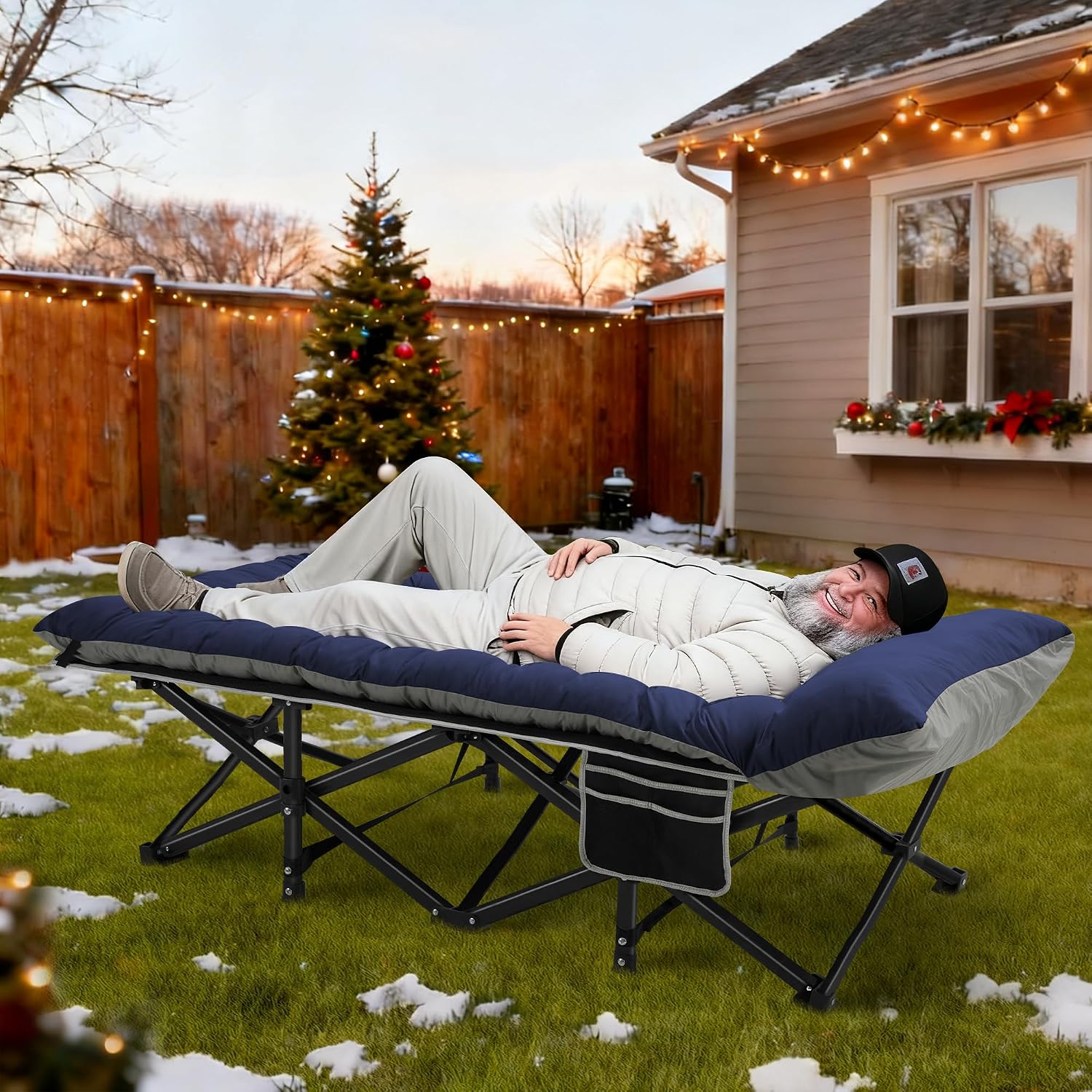 HABUTWAY Camping Cot with Mattress, 32" Extra Wide Camping Cots for Adults, Sleeping Cot for Adults Holds Up to 600LBS, Cots for Sleeping, Camp, Rv, Beach, Patio, Office Naps(Blue)