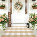 OLANLY Buffalo Plaid Rug 2'4" x 3'7" (27.5" x 43") – Beige and White Cotton Checkered Doormat, Washable Indoor Outdoor Rug for Layered Front Porch, Kitchen, Entryway Decor