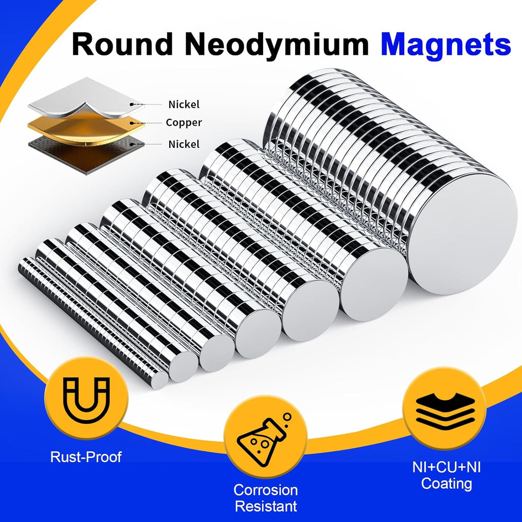 Small Magnets, 7 Sizes Neodymium Magnets for Crafts, 290 Pack