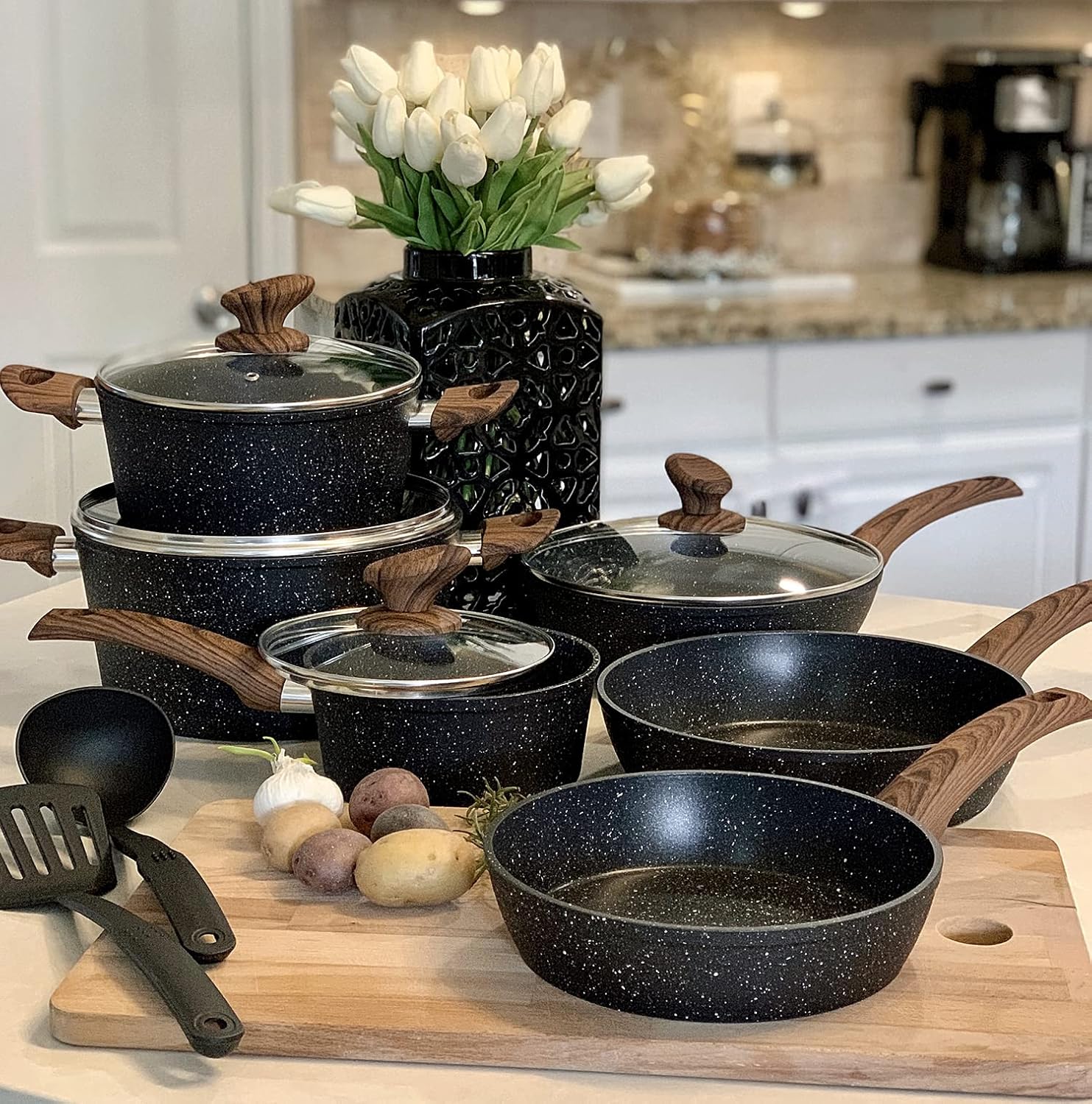 Kitchen Academy Pots and Pans Set Non Stick, 12pcs Induction Cookware