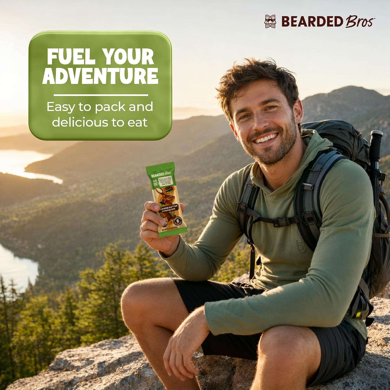 Bearded Brothers Organic Vegan Energy Bars Almond Butter Chocolate 12 Count