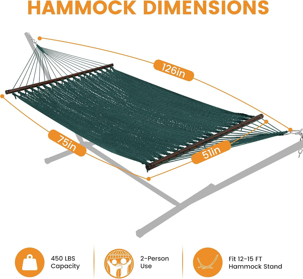 Lazy Daze 2 Person Caribbean Rope Hammock, Handwoven Double Hammock
