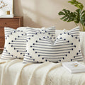 Mecatny Boho Outdoor Throw Pillow Covers 12x20 Set of 2 Navy & Cream White
