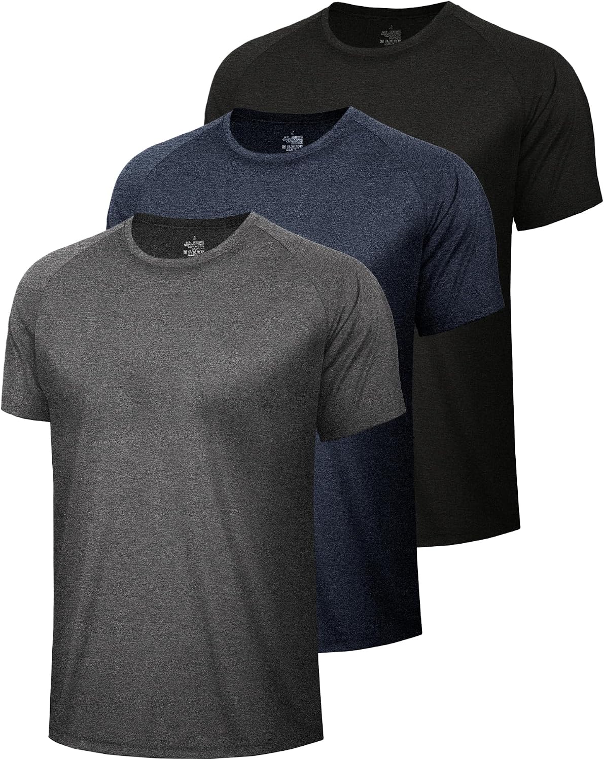 BOOJO 3 Pack Workout Mens Shirts - Quick Dry Causal Moisture Wicking Gym Athletic Short Sleeve T-Shirts for Running Sport
