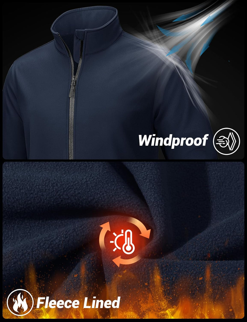 TACVASEN Men's Lightweight Softshell Waterproof Fleece Windbreaker Jacket
