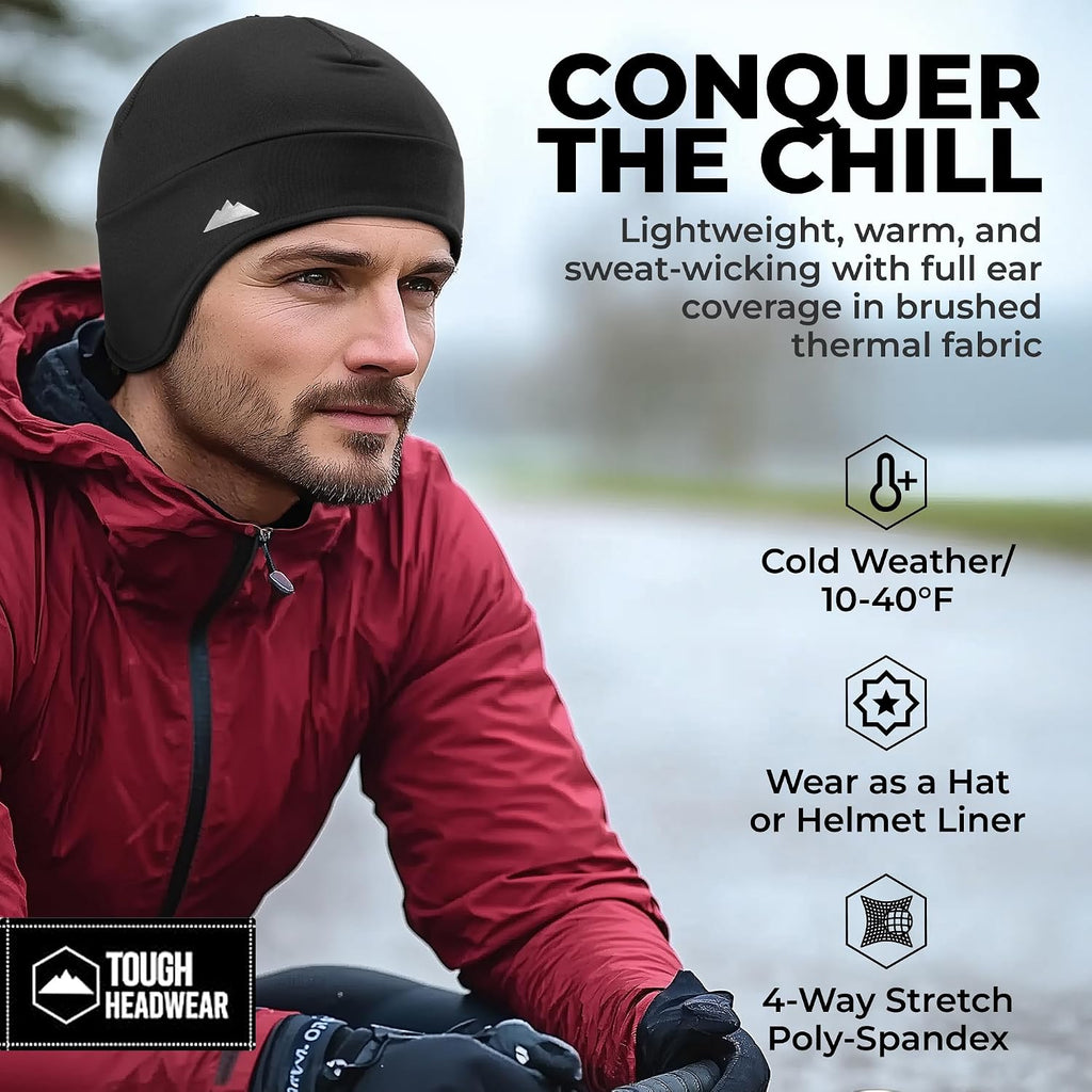Tough Headwear Thermal Skull Cap - Moisture-Wicking Running Beanie - Snug Fit Ski Helmet Liner - Lightweight Cycling Cap