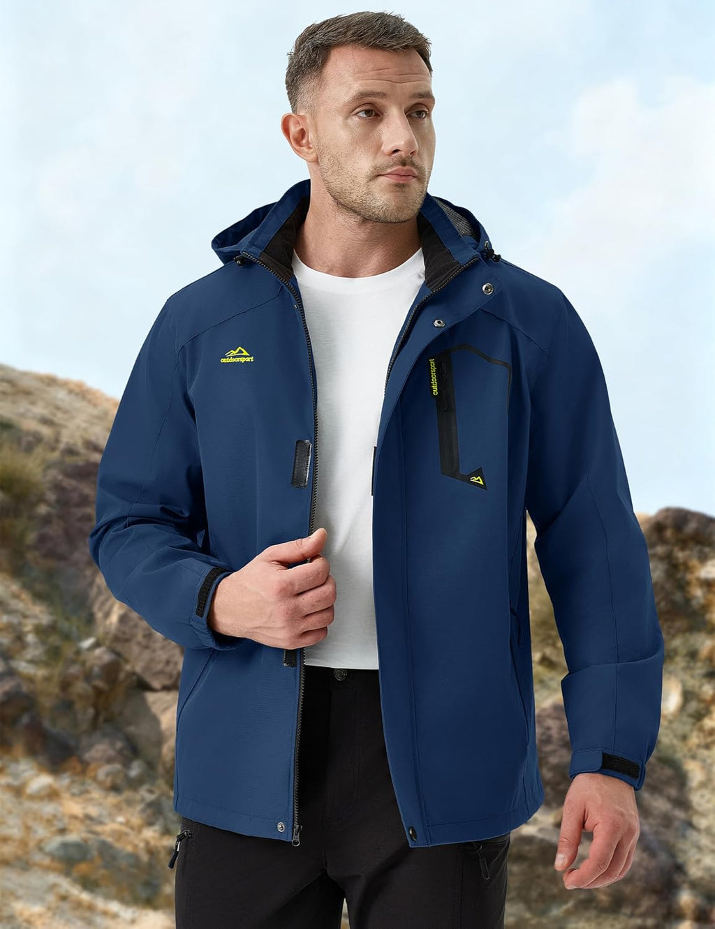 MAGCOMSEN Men's Lightweight Windbreaker Rain Jacket Raincoat with Detachable Hood for Hiking Fishing Activewear