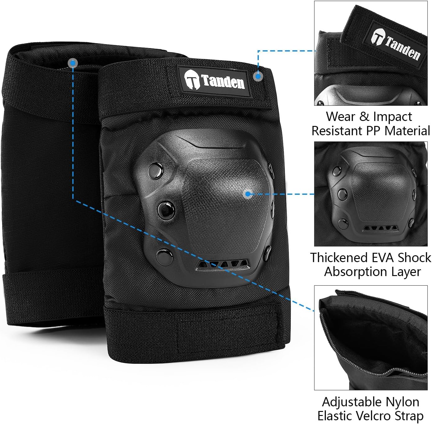 Tanden Skate Protective Gear Adult Knee Pads and Elbow Pads Set Wrist Guard