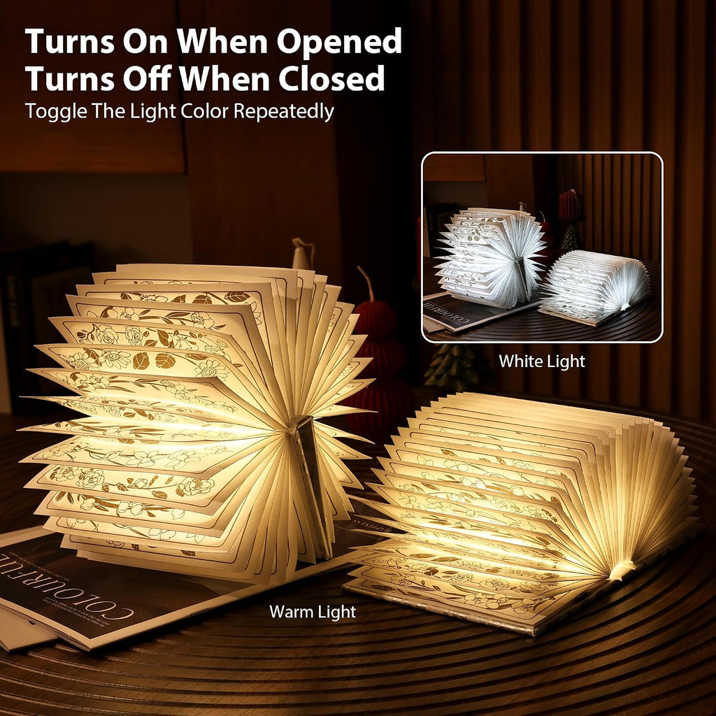 Book Lover Gift, Folding Book Lamp Decor, Portable Print Book Light