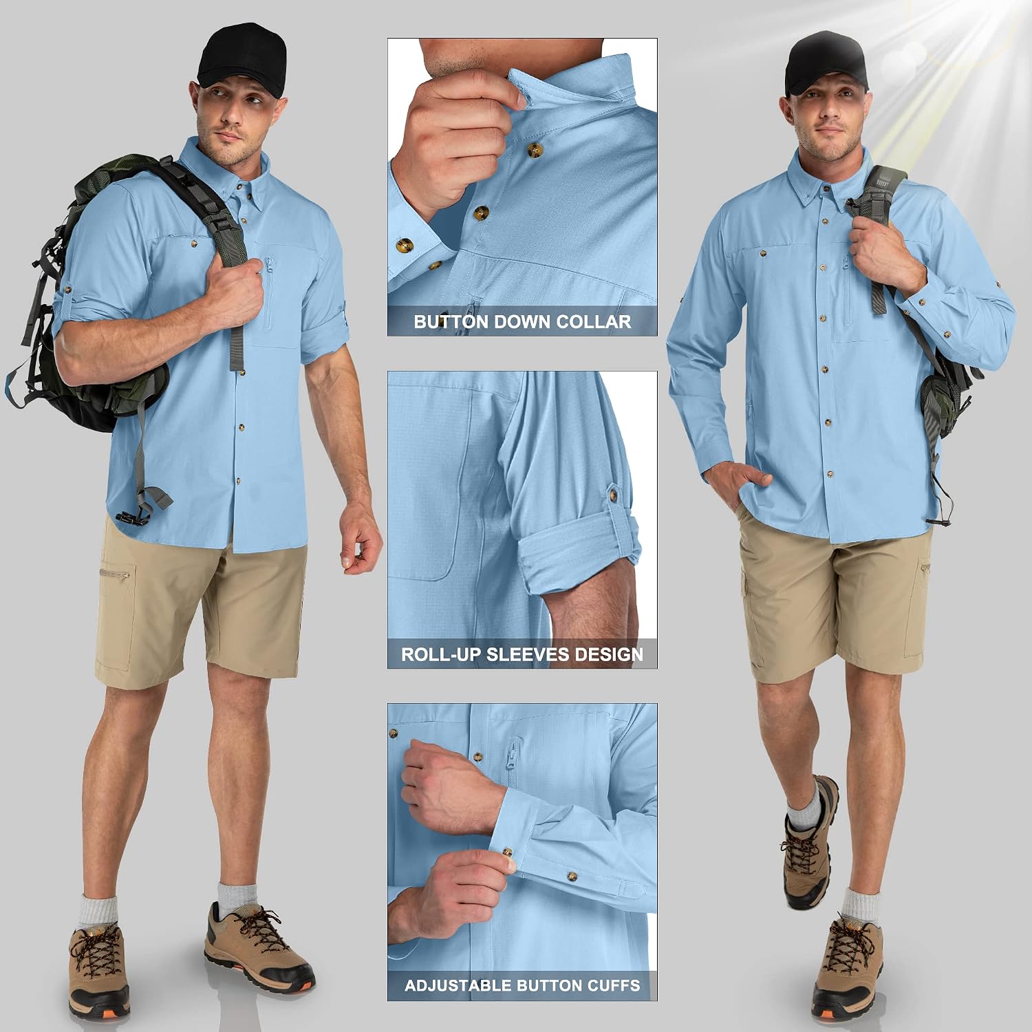 33,000ft Men's UPF 50+ UV Protection Long Sleeve Hiking Shirts Breathable Quick Dry Fishing Shirts for Safari, Outdoor