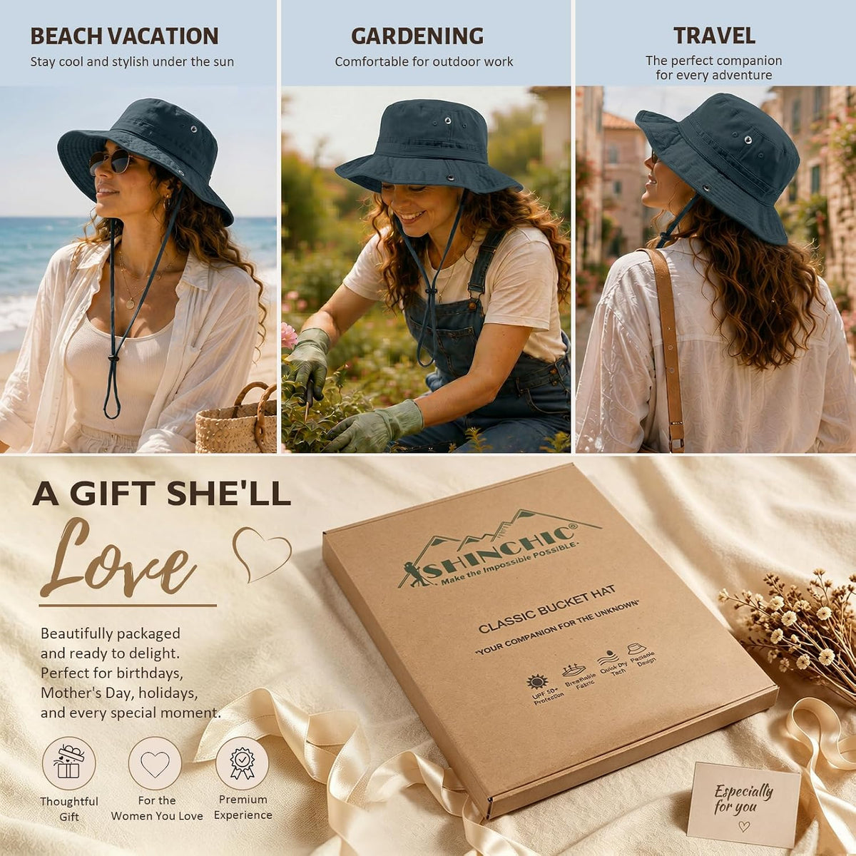 Womens Satin Lined Sun Hat UV Protection Washed Cotton Sun Hat with Satin Lining for Outdoor Beach Travel Hiking