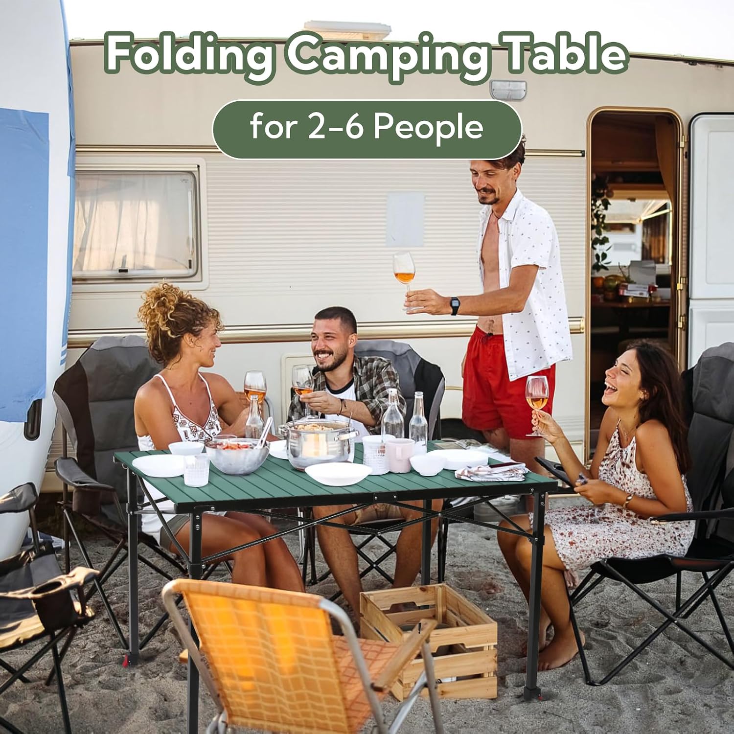 Portable Outdoor Adjustable Height Camping Table, Large for 2-6 Person