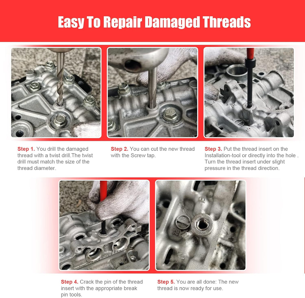BILITOOLS M10x1.25 Thread Repair Kit, HSS Drill Helicoil Repair Kit Metric