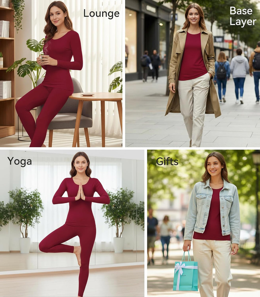 WiWi Soft Underwear for Women Thermal Long Johns Sets Super Warm Base Layer Top Pants Pajamas Set Viscose from Bamboo S-3X
