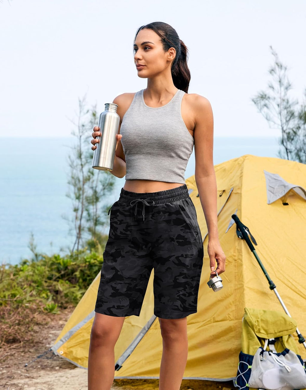 SANTINY Women's 7''/ 9'' Hiking Shorts with 3 Zipper Pockets Athletic Shorts