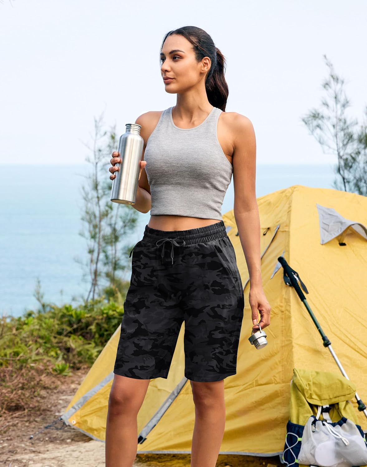SANTINY Women's 7''/ 9'' Hiking Shorts with 3 Zipper Pockets Athletic Shorts