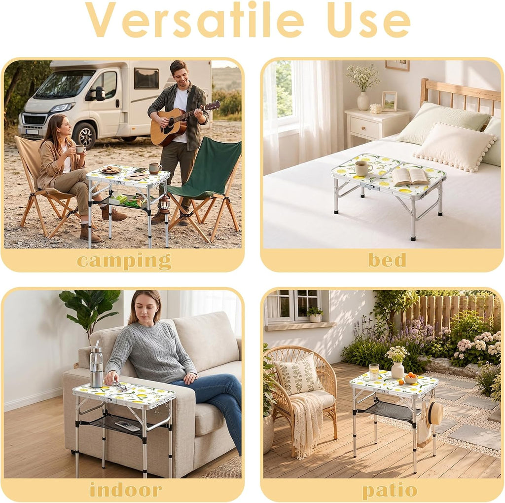 Small Folding Camping Table, 2ft Portable Table, Lemon