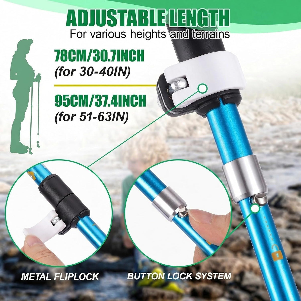 Kids Hiking Poles Lightweight Adjustable Trekking Sticks Collapsible