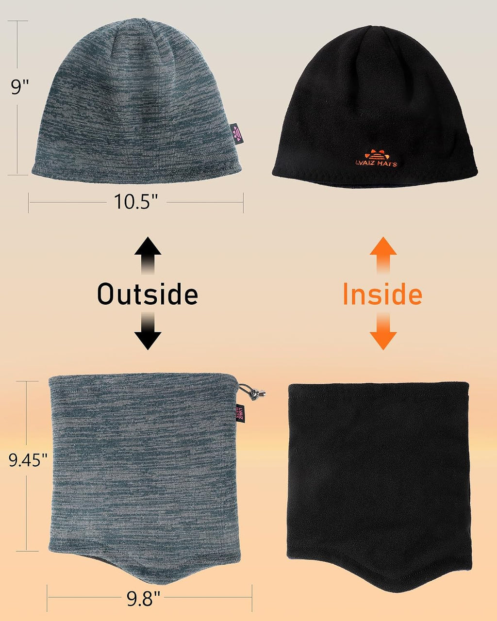 Winter Beanie Hat Scarf Set for Men Women Fleece Lined Warm Windproof Ski