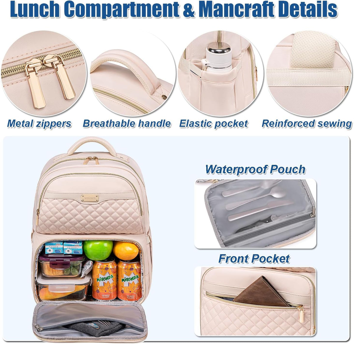 Weitars Lunch Backpack, Insulated Cooler Backpack 15.6 Inch Laptop Backpack For Women Men For Women Nurses Teacher Gifts for College Work Beach Camping Picnics Travel