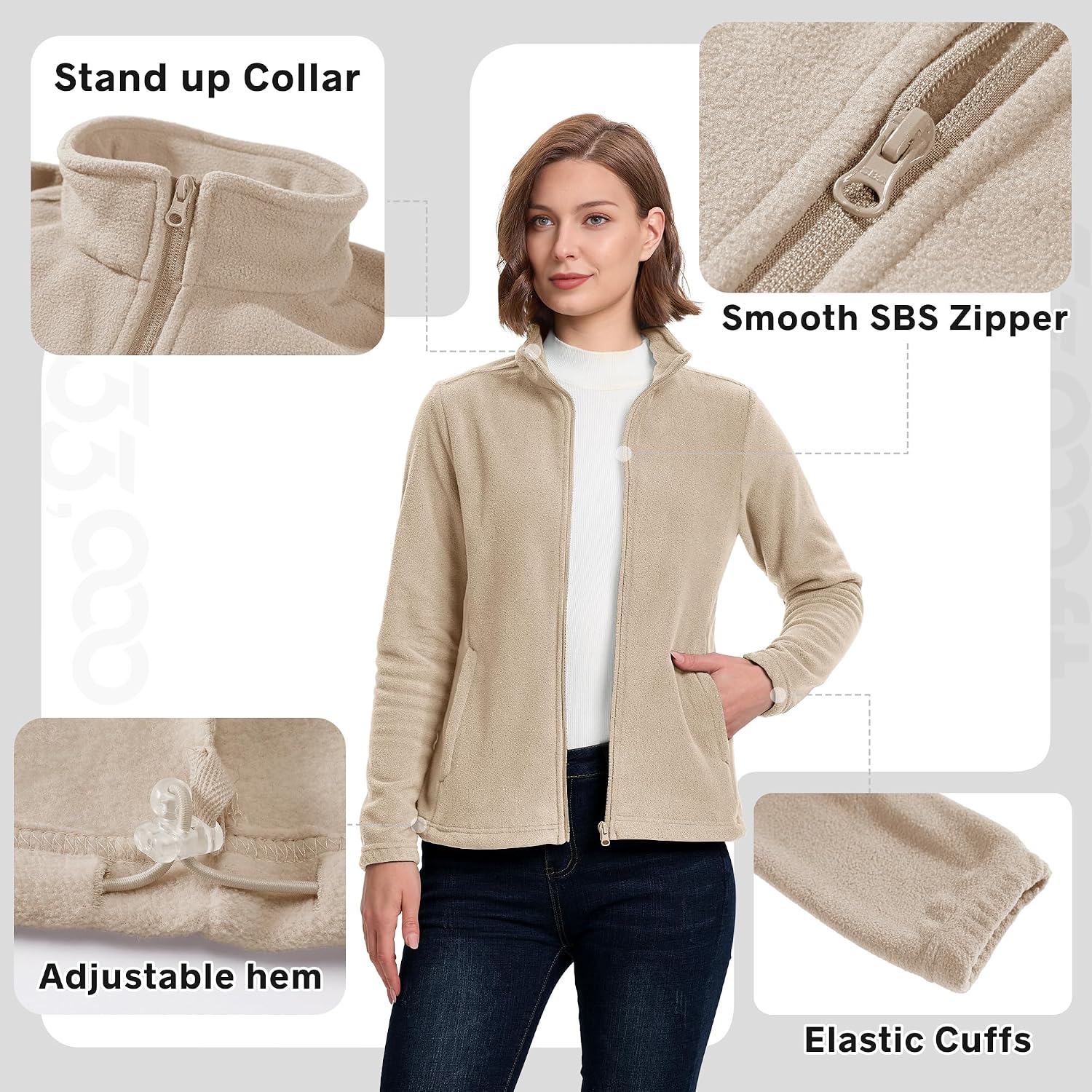 33,000ft Women's Polar Fleece Jacket Zip Up Lightweight Hiking Sweatshirt