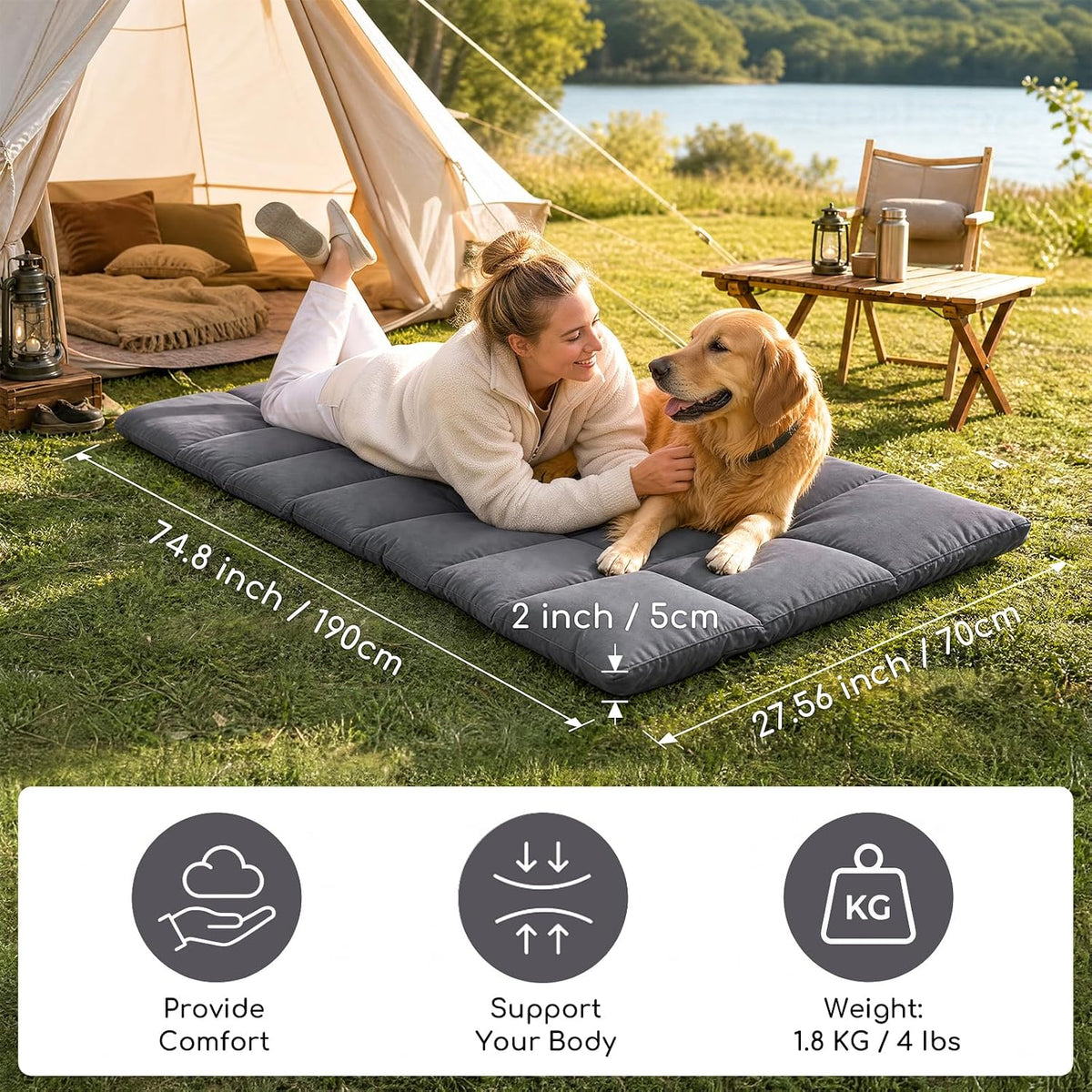 Tuphen Cot Mattress Pad-Cot Pads for Camping, Cot Mattress Topper, Camping Mattress Sleeping Pad 75"x30" Soft Lightweight Quilted Pads for Camp Cot/RV Bunk/Narrow Twin Beds