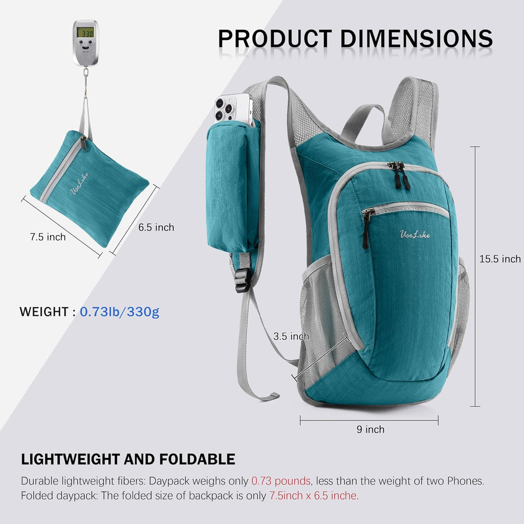 Uselike 10L Small Hiking Backpack Travel Daypack Lightweight Packable Back Pack for Women Men(Teal Blue)