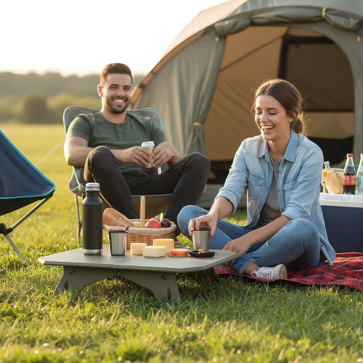 ele ELEOPTION Portable Small Folding Camping Table Aluminum Legs Green