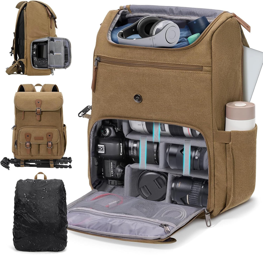 RAINSMORE Camera Backpack, DSLR SLR Mirrorless Camera Bag for Photographer