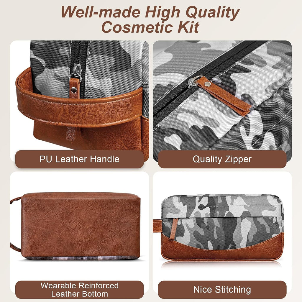 Travel Toiletry Bag for Men, Hanging Toiletry Organizer, Water Resistant Shaving Kit with Large Capacity for Travel Accessories (Camo-Gey, Medium)