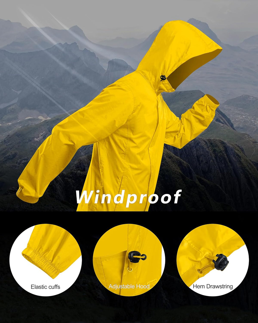 Outdoor Ventures Men's Rain Jacket Waterproof Lightweight Packable Raincoat