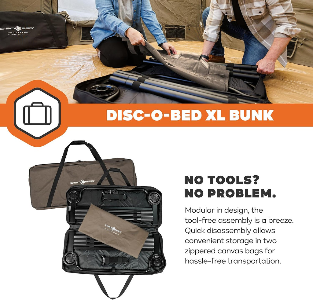 Disc-O-Bed Extra Large Portable Bunk Camping Cots with Carry Bags, Tan