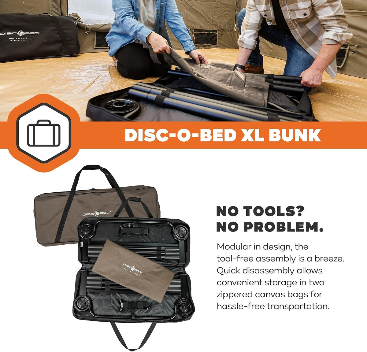 Disc-O-Bed Extra Large Portable Bunk Camping Cots with Carry Bags, Tan