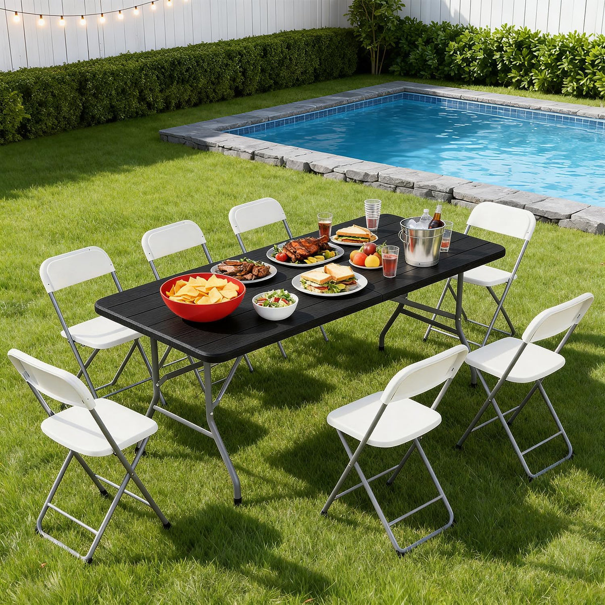 BestOffice | 6FT Folding Table | Black Wood Grain | Portable Plastic Table