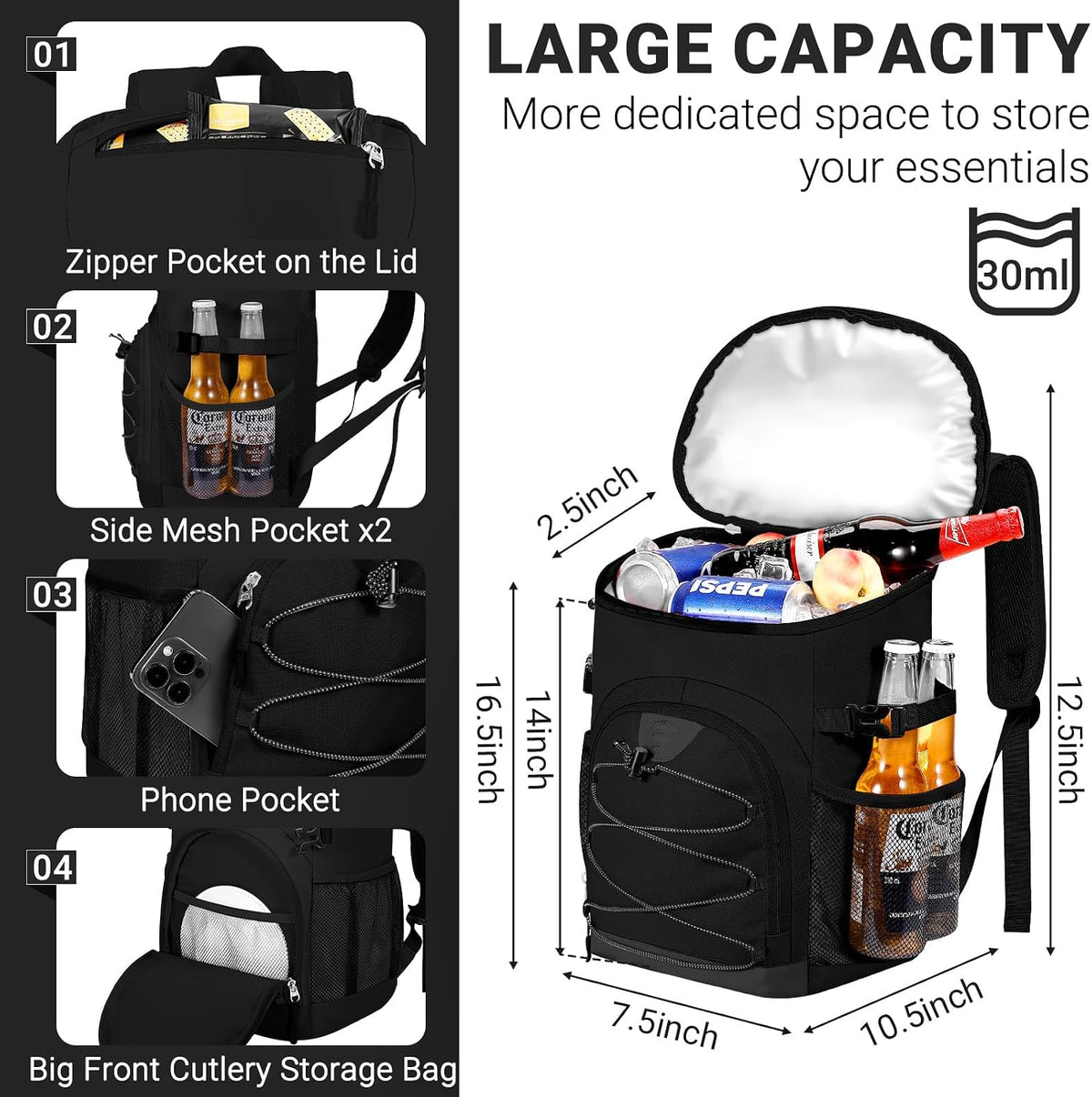 Cooler Backpack, Soft Leak Proof Backpack Coolers for Men Women