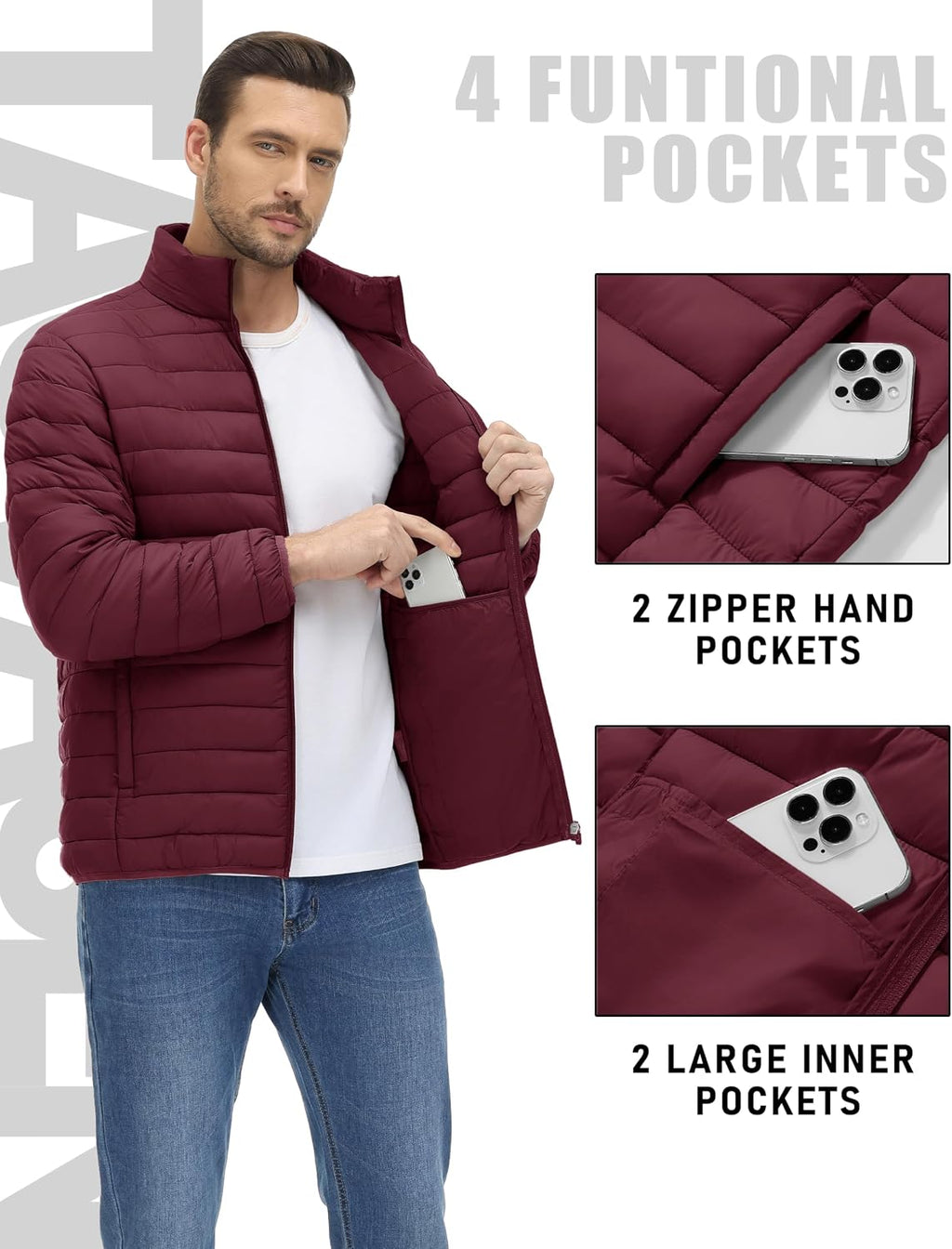 TACVASEN Men's Lightweight Puffer Jacket Quilted Insulated Winter Coat
