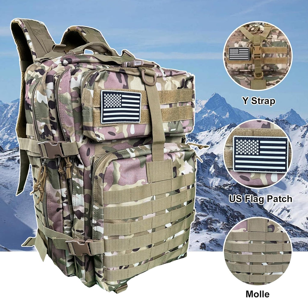 50L Large Military Tactical Backpack Molle Army Assault Pack for Travel Camping Hiking Fishing Backpack for men (Comouflage)