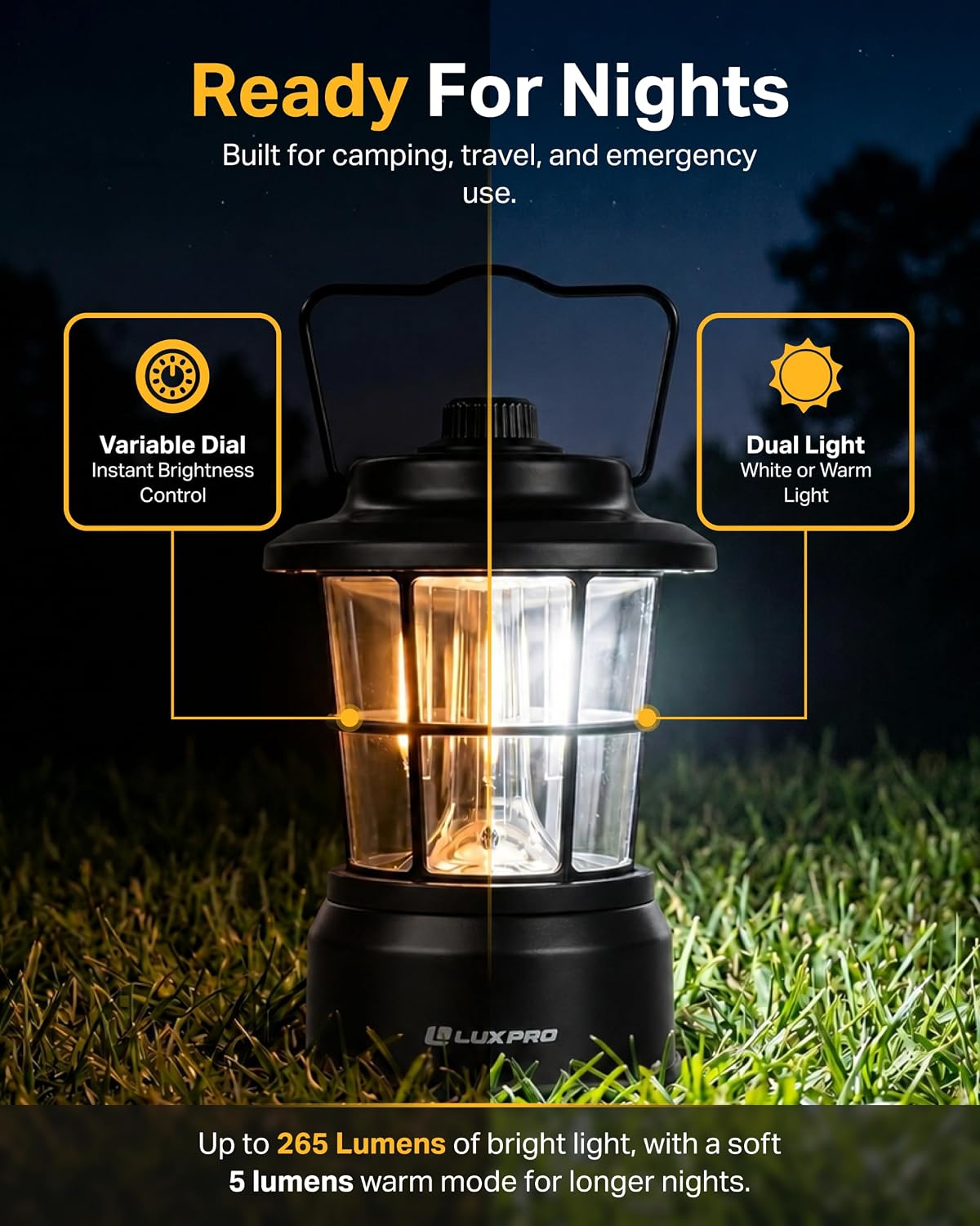 LUXPRO Retro Outdoor Lantern, Battery Lamp Camping Lantern LED Light, Black