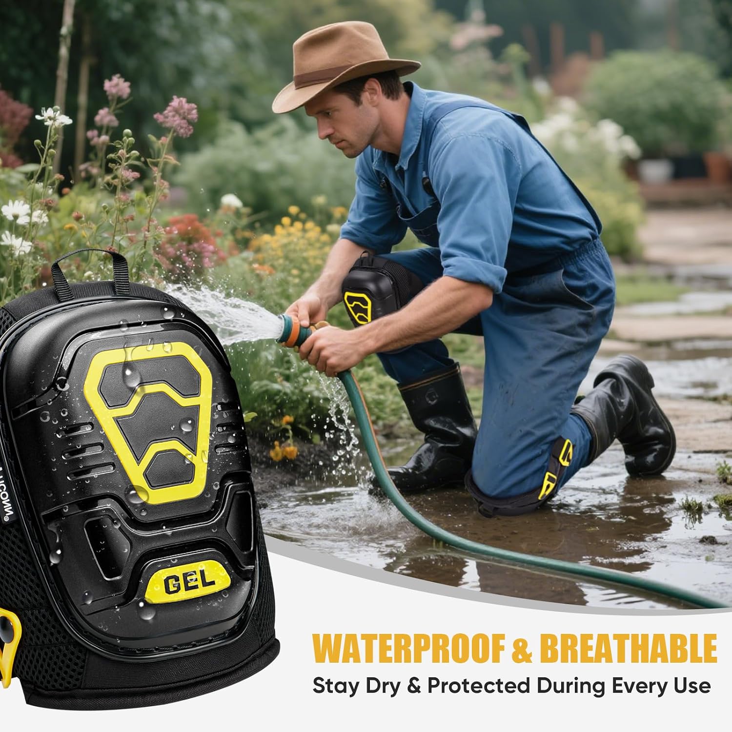 TICONN Gel Knee Pads for Work, Professional Heavy Duty Work Knee Pads for Men with Soft Foam and Gel Cushion for Men Construction, Garden, Flooring (Black/Yellow)