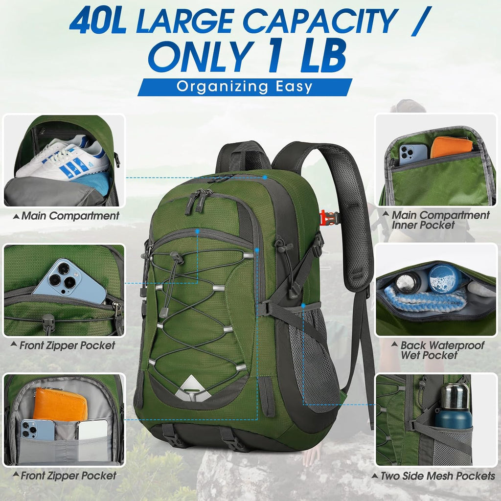 IGOLUMON Hiking Backpack 40L Packable Lightweight Camping Daypack Men Women