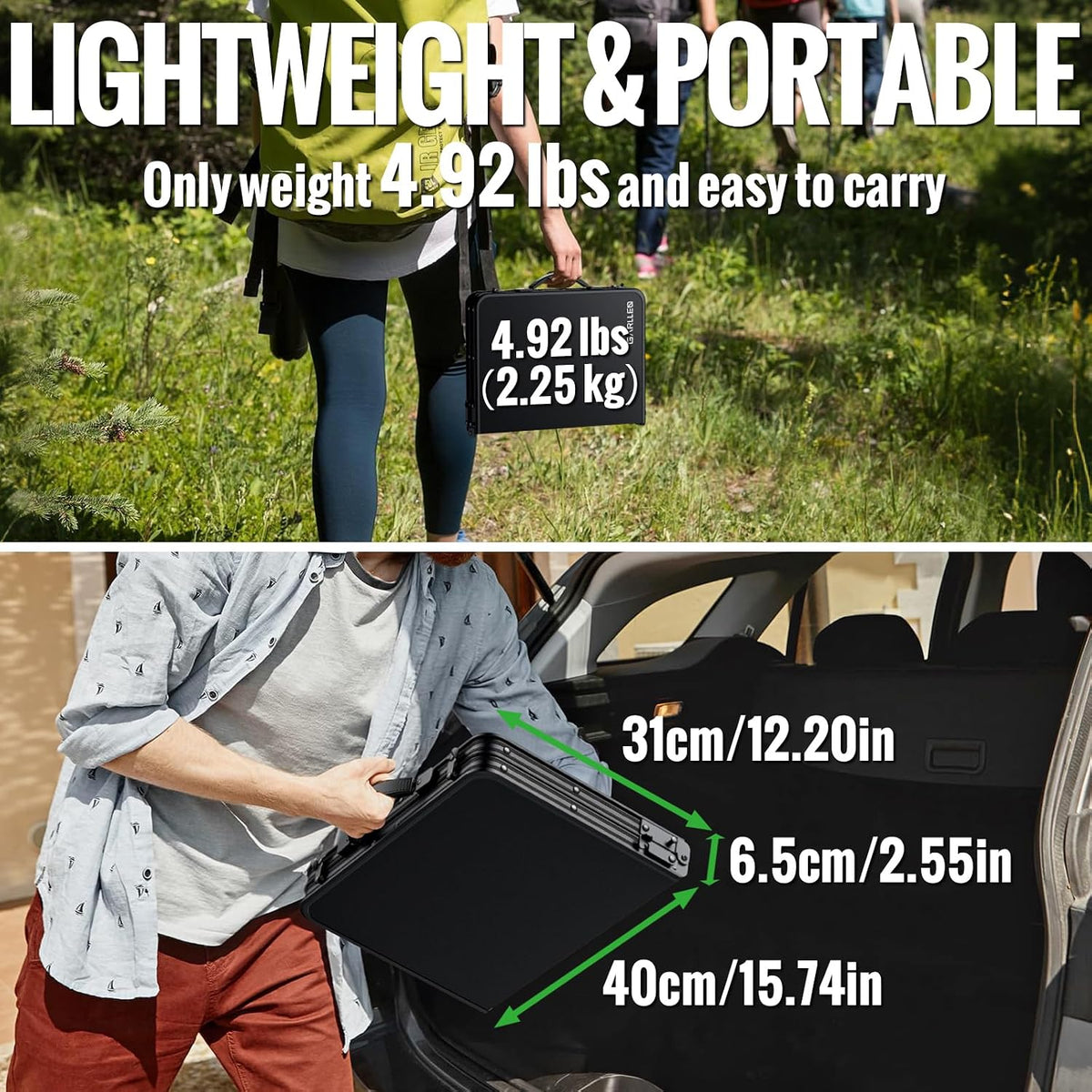 GARLLEN Waterproof Folding Camping Table 22.8" Lx15.7 W, 3-Height Max 27.5"