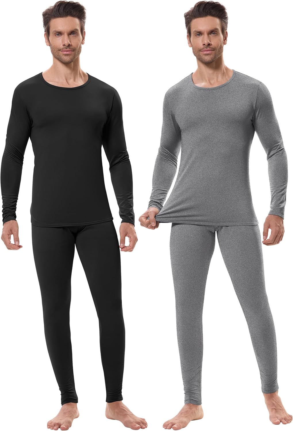 URATOT 2 Sets Men's Thermal Underwear Set Fleece Lined Thermal Underwear Soft Long Johns Top Bottom Set for Men Cold Winter