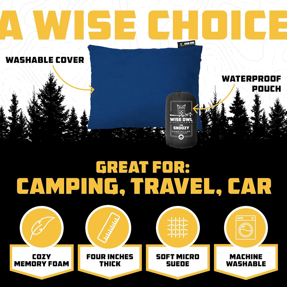 Wise Owl Outfitters Camping Pillow – Memory Foam Travel Pillow for Airplane Sleeping, Hiking, Backpacking & Outdoor Use - Small & Portable for Adults, Car, Camp & Tent