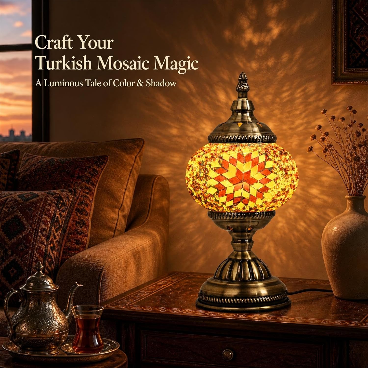 DIY Turkish Mosaic Lamp Kit for Adults & Teens, 5.2" Shade, Amber