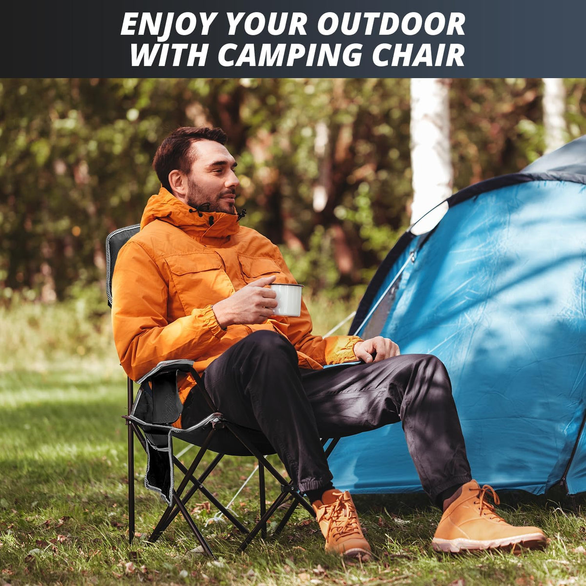 2PCS SAILARY Mesh Folding Camping Chairs, Oversized Portable Outdoor Chairs, Weight Capacity 325 lbs with Cup Holder, Storage Pocket, Carry Bag Black