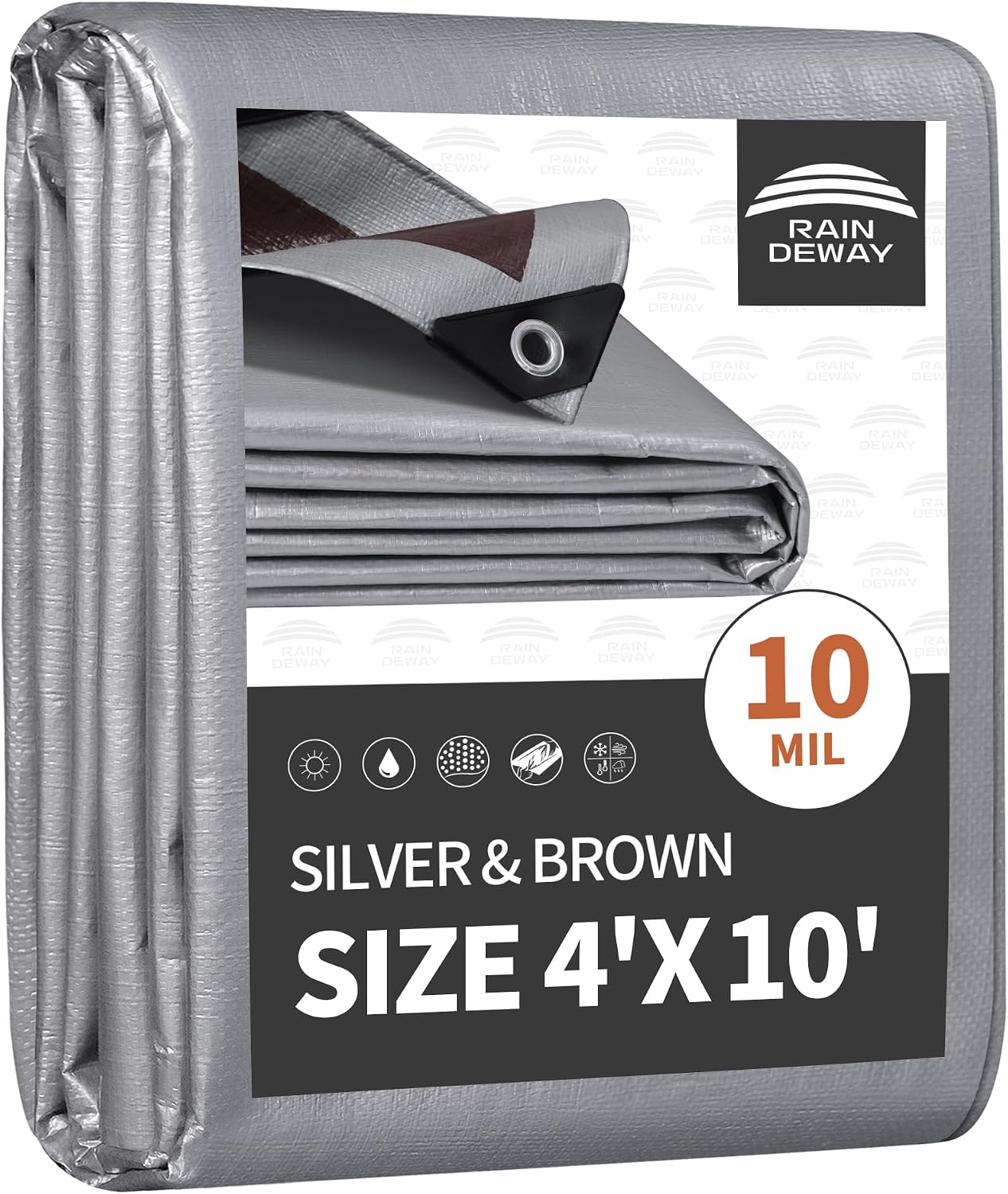 RAINDEWAY 4x10 Feet Tarps Heavy Duty Waterproof,10Mil Multipurpose Tarp