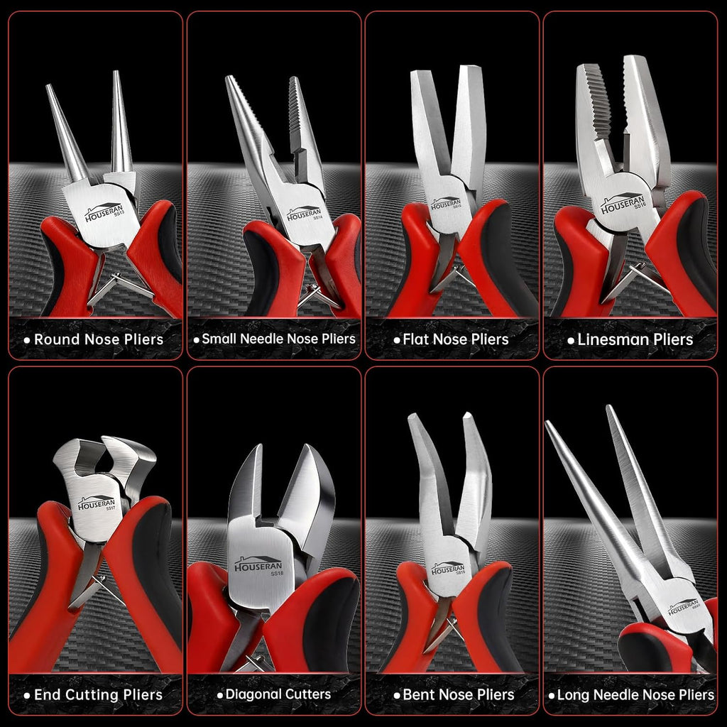 8-Piece Mini Jewelry Pliers Set, Needle Nose, Round Nose & Cutters